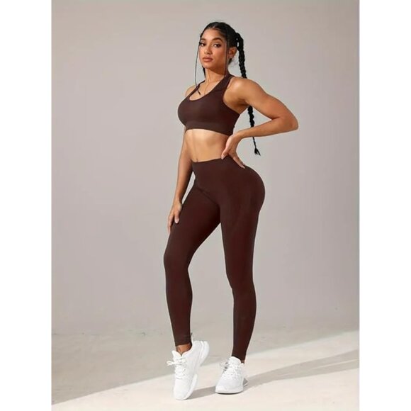 Workout Sets for Women 2 Piece Leggings with Padded Stretchy Sports Bra Sets Gym - Picture 3 of 5